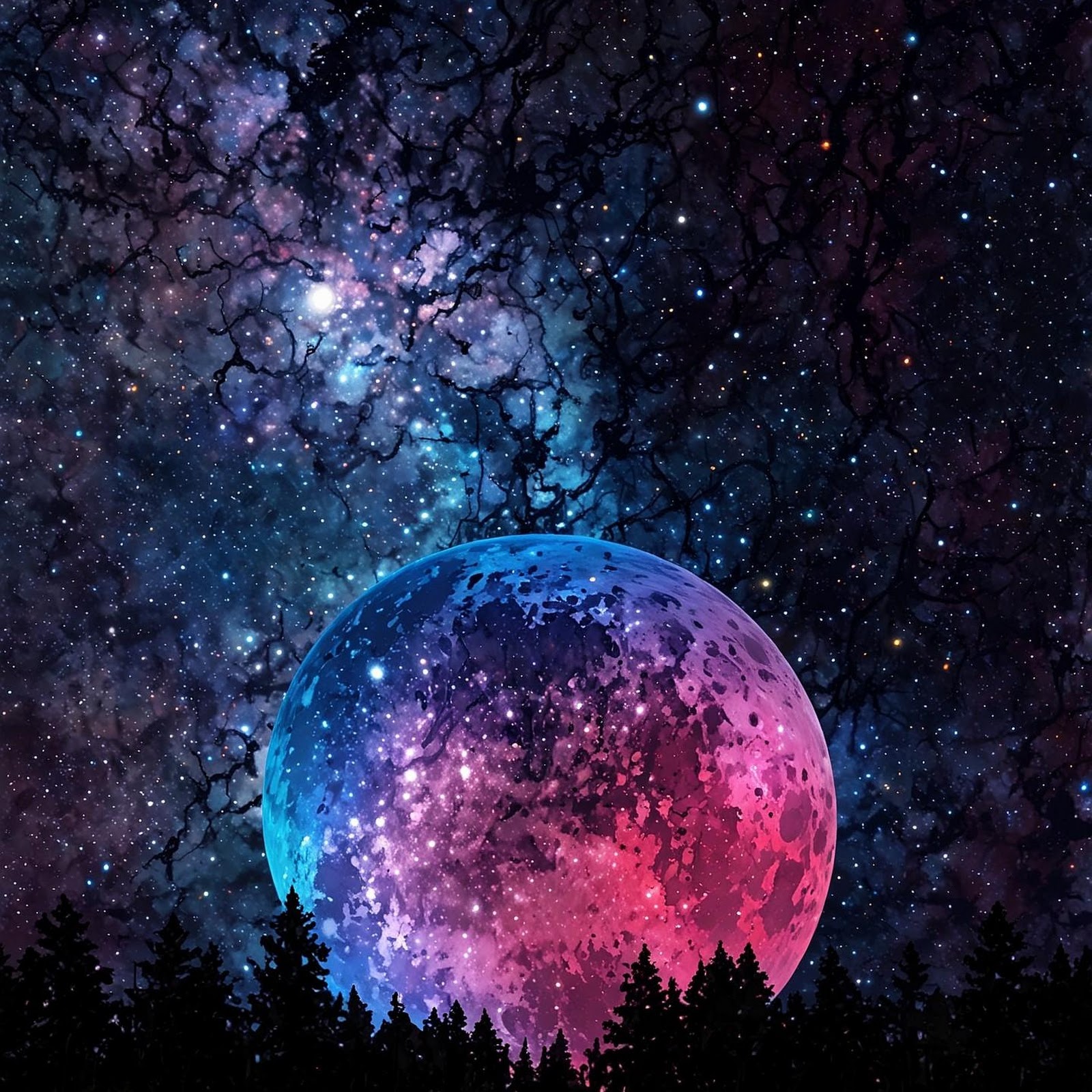 Download Colorful Moon Over Forest Reflection 2K iPhone
