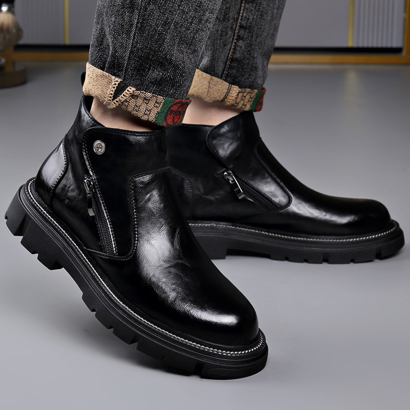Men's leather Chelsea boots with zipper