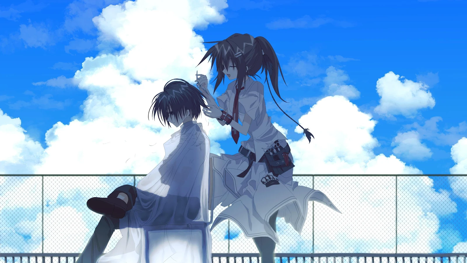 Rooftop Haircut From Wonderful Everyday - Anime Illustration 4K Wallpaper (3841x2161)