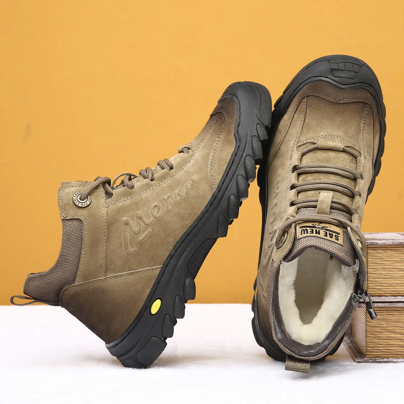 Men's Leather Winter Boots, Lambswool Lining