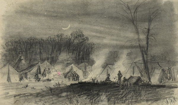 Soldiers in camp at night 1860 1865