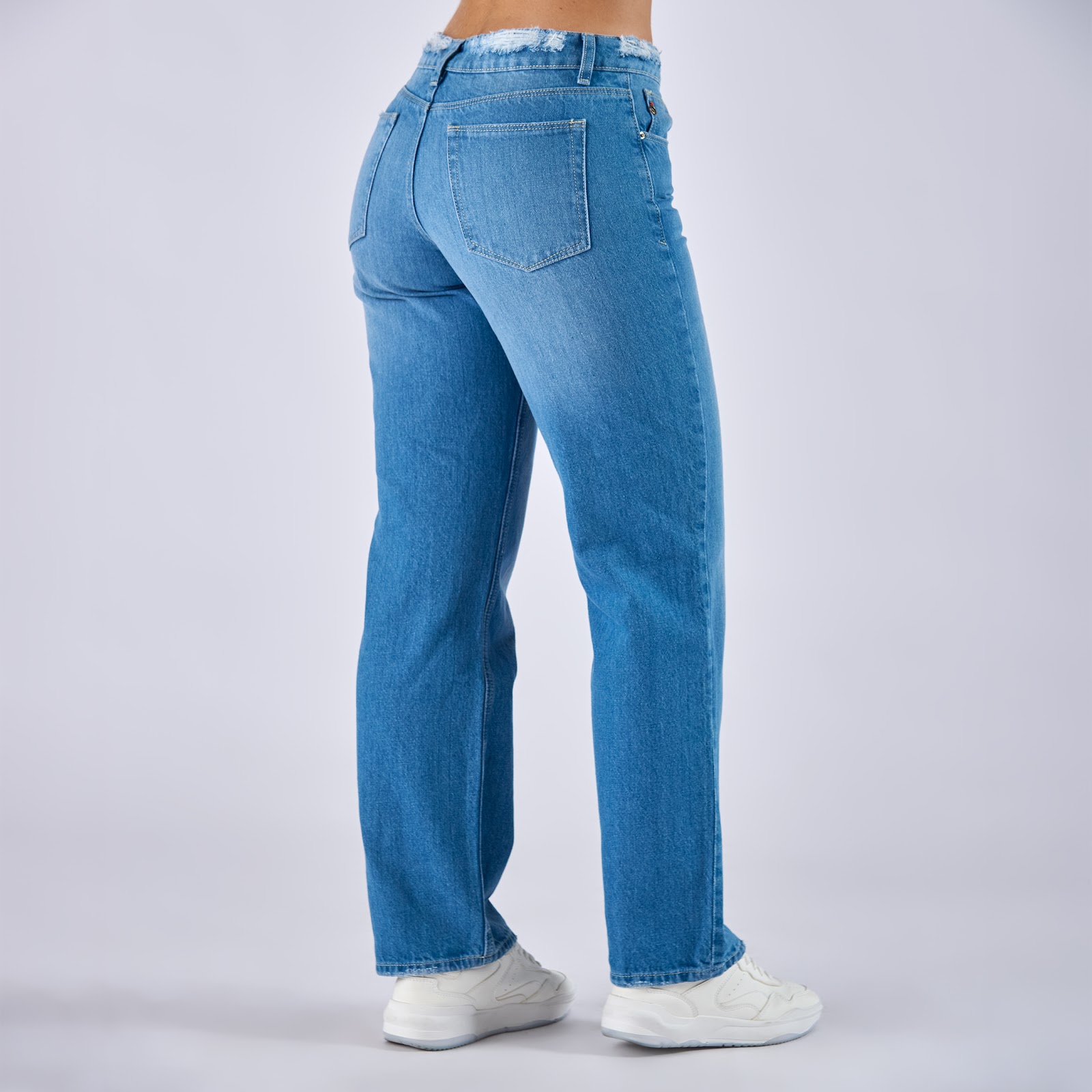 Jean straight boot rígido tiro medio en denim, color azul medio - Vista 7