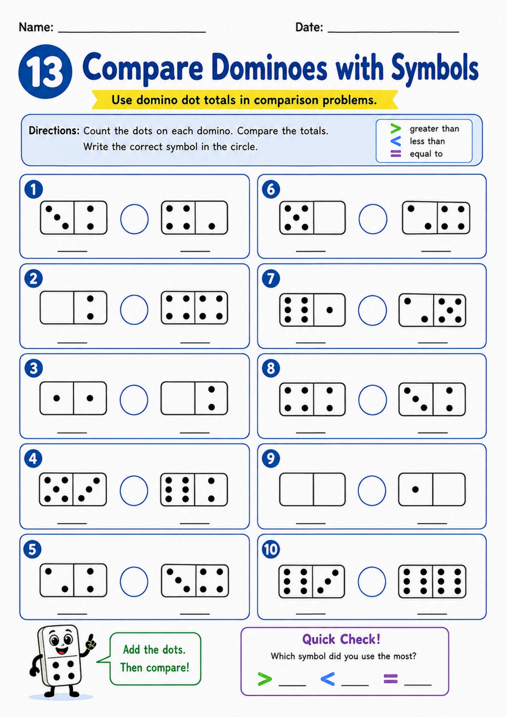 Compare Dominoes with Symbols Worksheet
