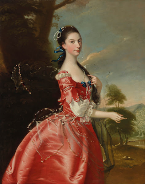 Portrait of Miss Ann Carver before a landscape