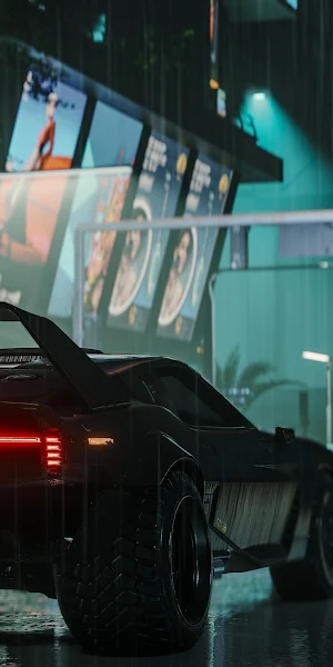 Cyberpunk, Vehicle, Rain, Cityscape 4K Wallpaper Background