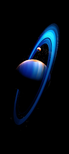 Vibrant Blue Ringed Planet and Moon in Cosmic Void
