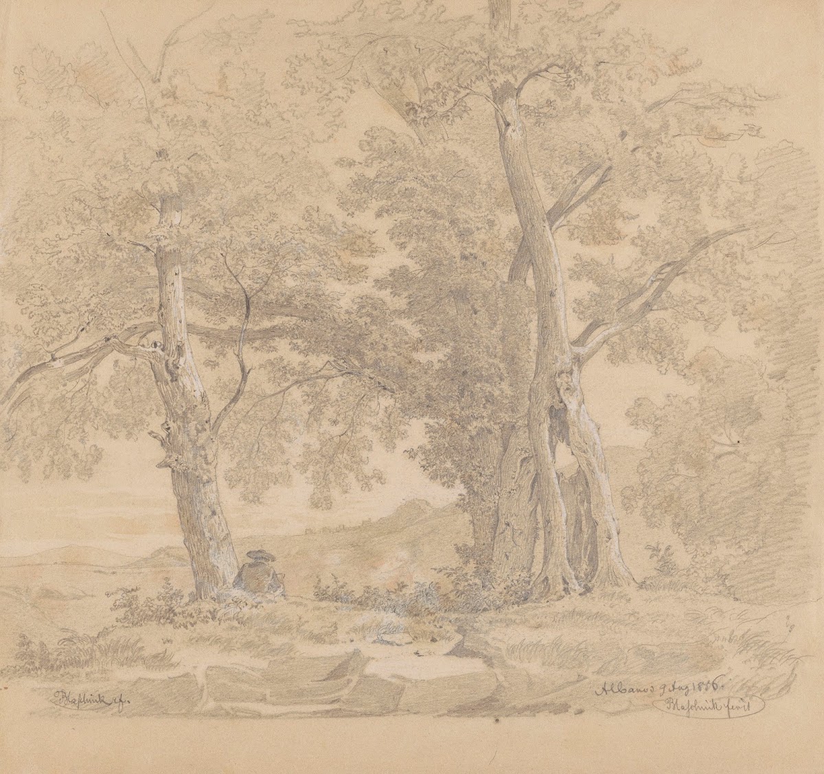 Draughtsman among Trees by Lake Albano 1856