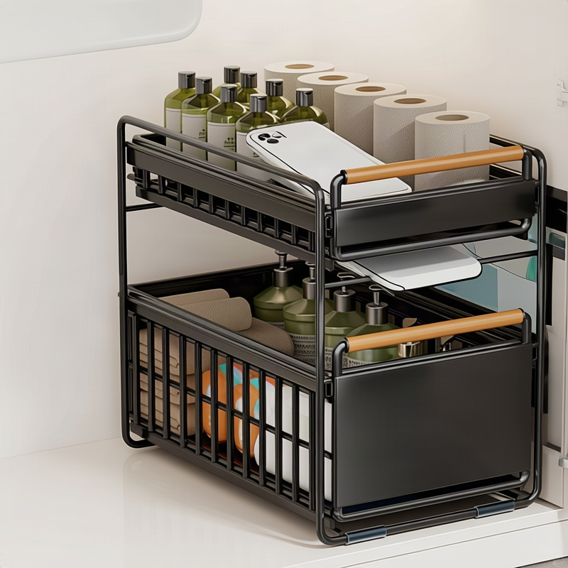 Pull-out under-sink shelf for the bathroom