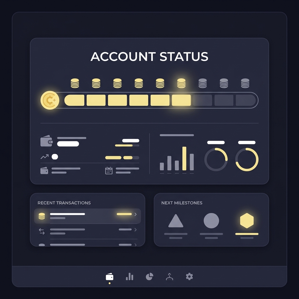 Minimalist 2D vector dashboard with stacked coin icons and a progress bar showing bonus crediting for wagering milestones twinspires betting app
