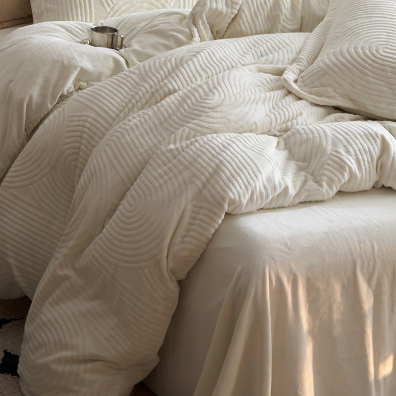 Warm milk fiber fleece bedding set, solid color