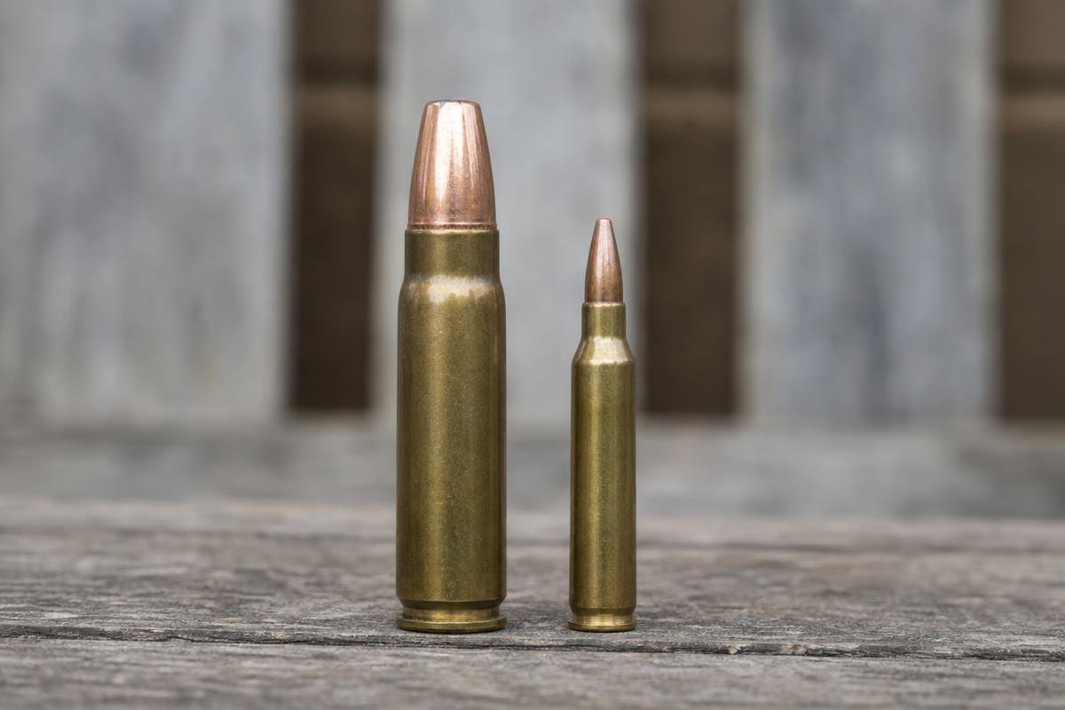 50 Beowulf cartridge size comparison showing bullet diameter and case design
