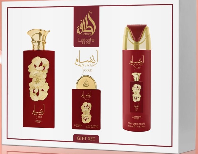 ESTUCHE LATTAFA PRIDE ANSAAM GOLD UNISEX 3PZS 1'00ML EDP + 20ML EDP + SPLASH