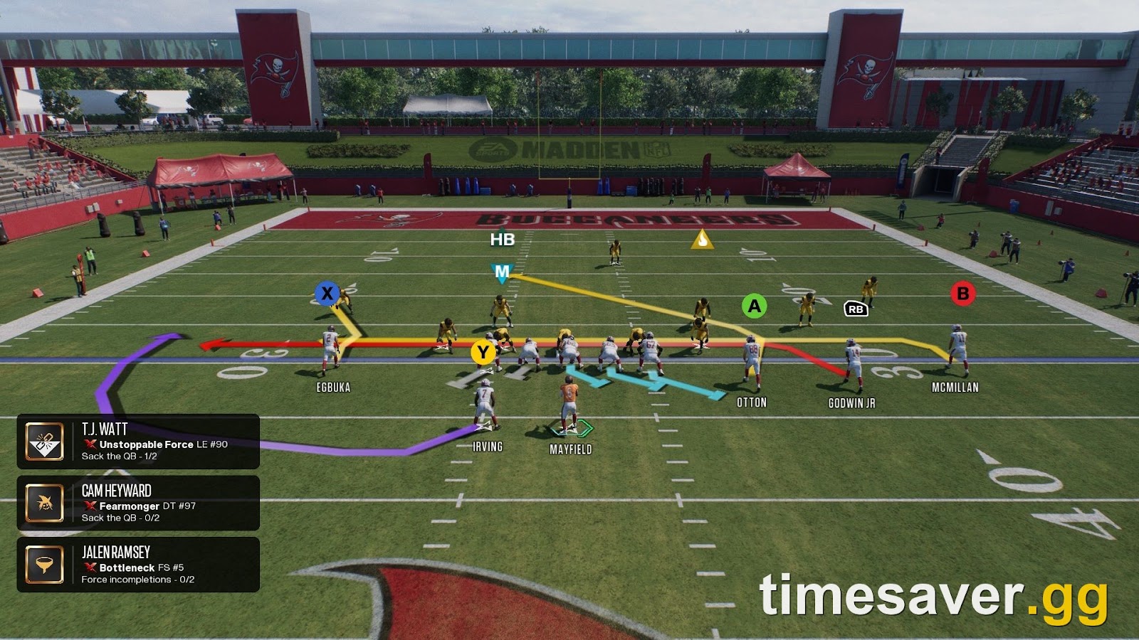 Madden NFL 27 two-high safety shell pre-snap, both safeties near the numbers signalling Cover 4 Palms