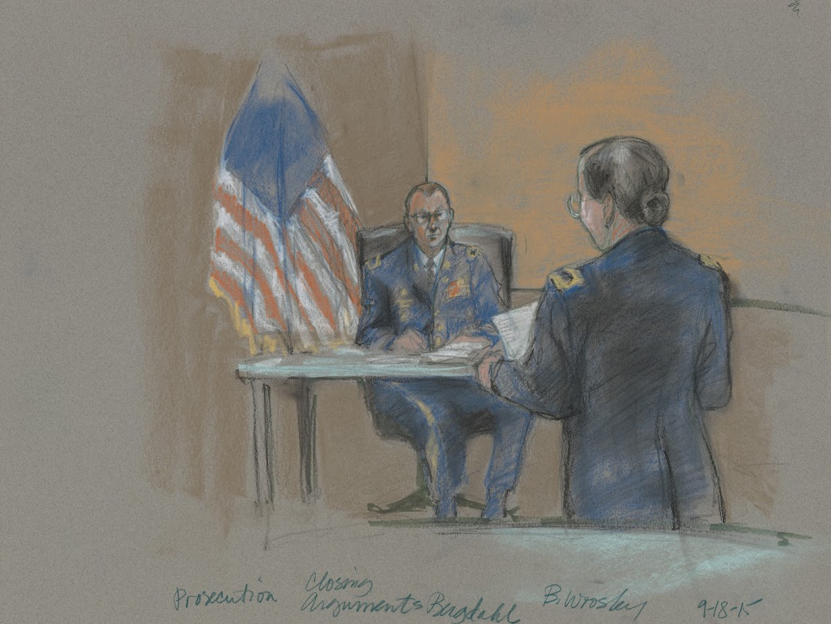 Prosecution lawyer giving the closing argument during the court martial of Bowe