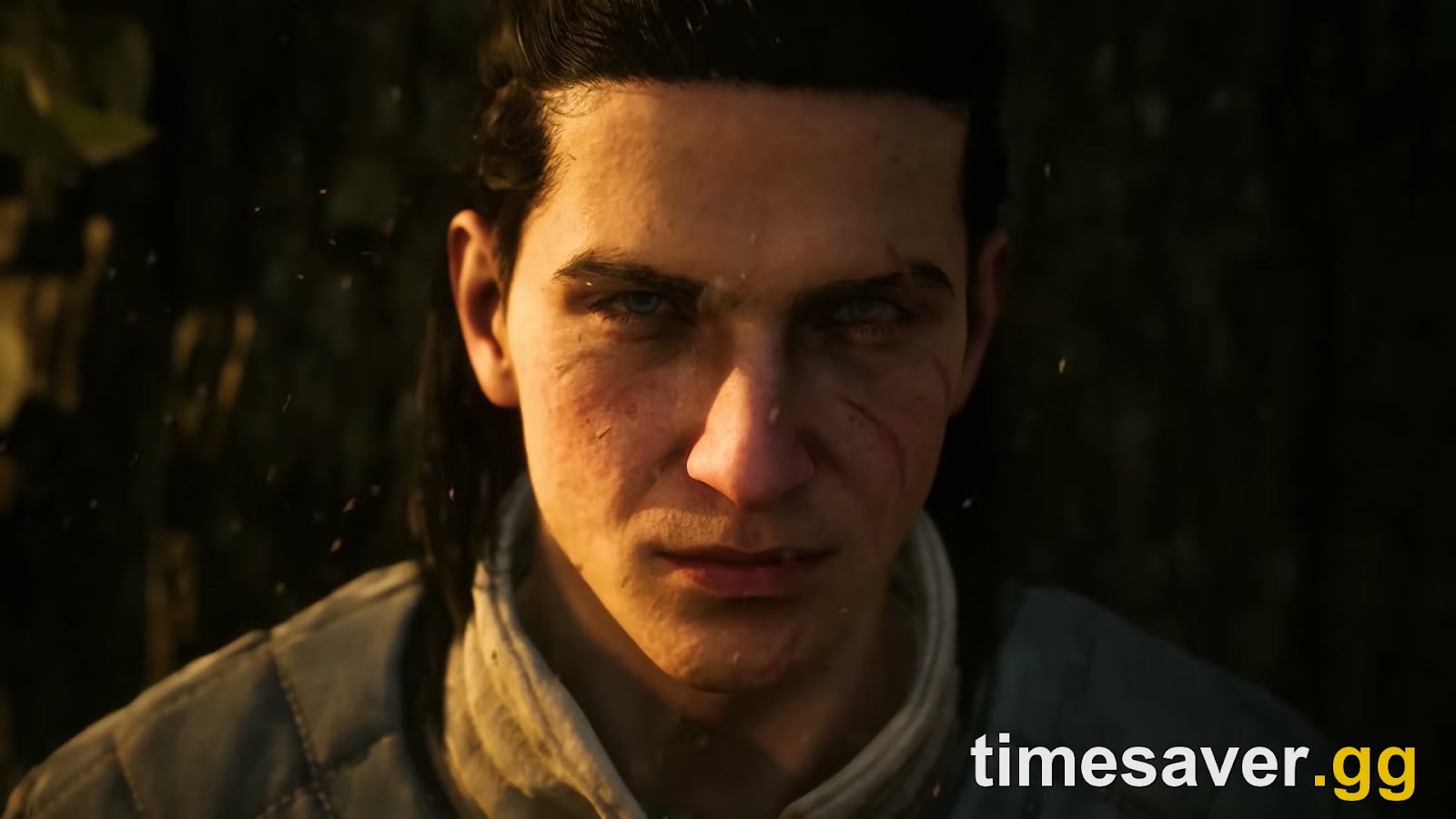 Close cinematic portrait of Coen, the protagonist of The Blood of Dawnwalker, at dusk