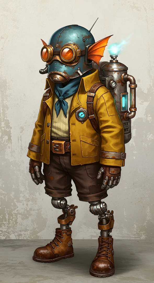 Steampunk Frog Explorer with Mechanical Legs and Goggles