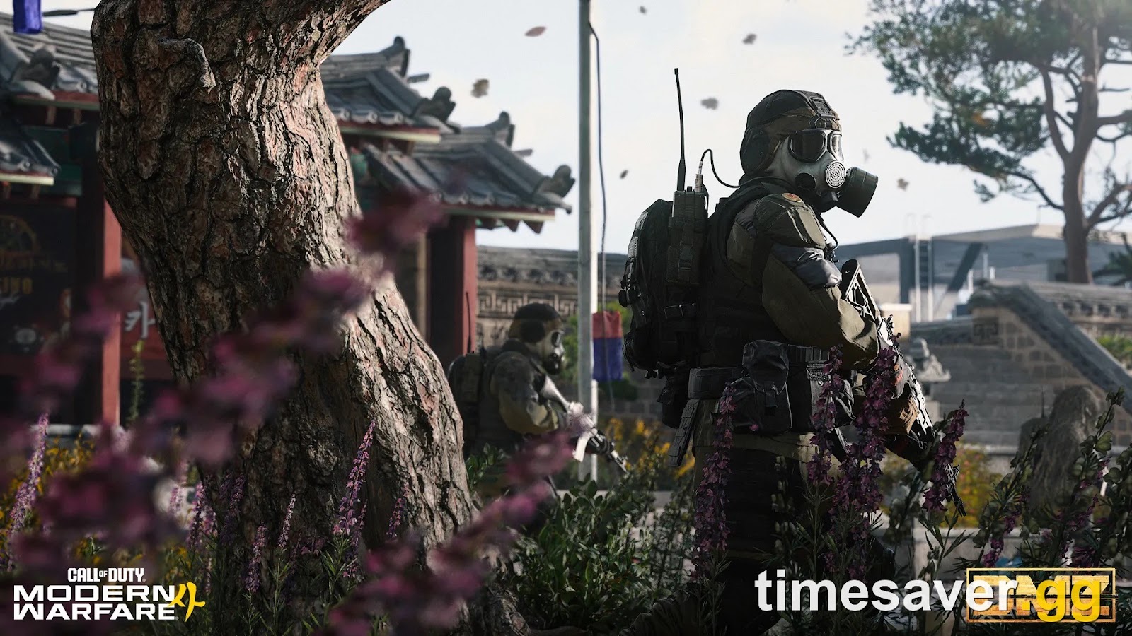 The Hajin exclusion zone in MW4 DMZ — operators patrolling a garden with traditional East Asian architecture