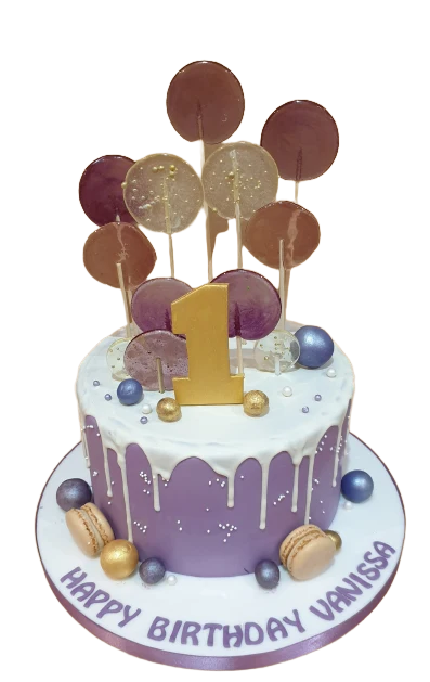 Sugar Lollipops Topped First Birthday Cake CB-NC356