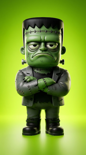 3D Render of a Cute and Grumpy Green Frankenstein Monster - Free mobile Wallpaper