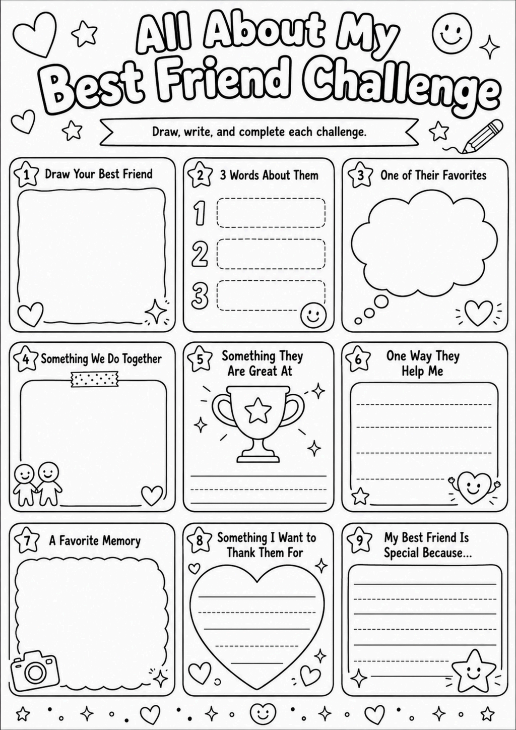 All About My Best Friend Challenge Worksheet