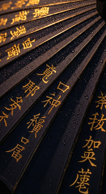 Traditional Japanese Wagasa with Golden Calligraphy - Free mobile Wallpaper