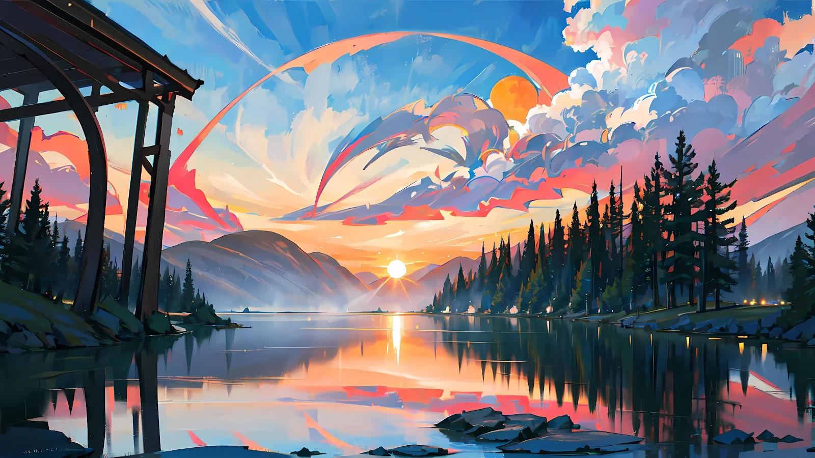 Ai Art, Supremu, Reflection, Trees, Sky 5K Desktop Wallpaper