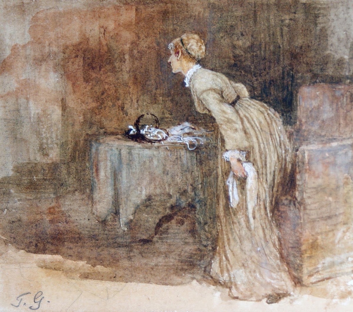 Interior Woman Rising From Chair