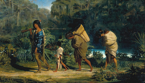 Louisiana Indians Walking Along a Bayou 1847