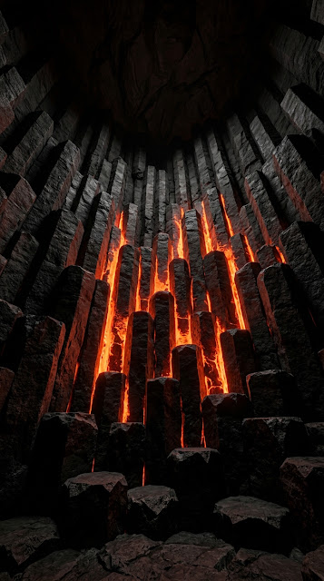 Geometric Basalt Columns with Internal Magma Glow - Free mobile Wallpaper