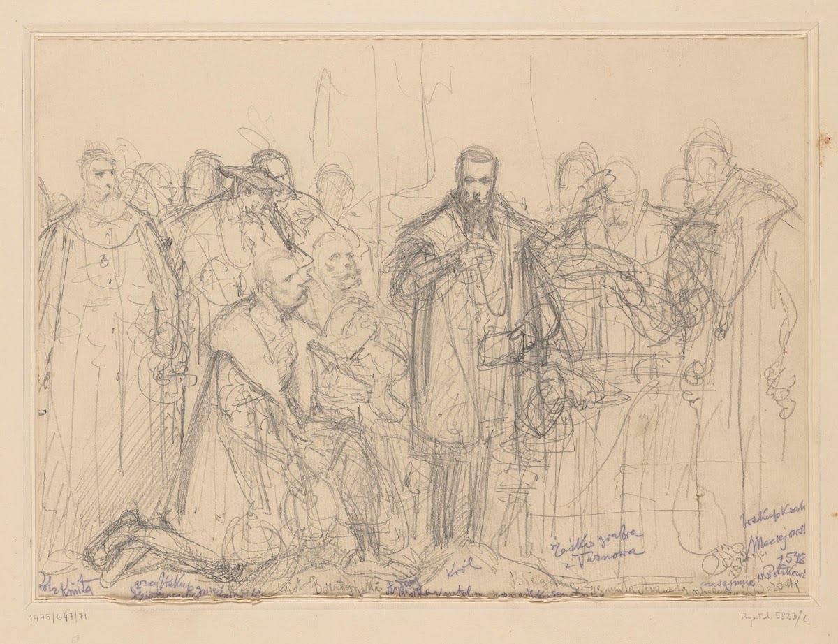 Begging Sigismund Augustus to leave Barbara conceptual sketch 1862