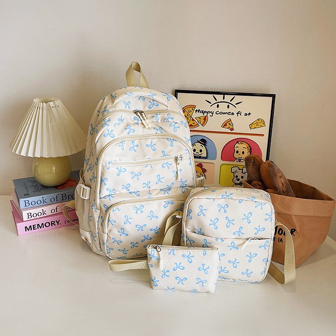Three-piece nylon backpack set, large and versatile
