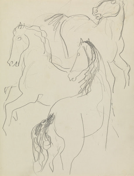 Schetsblad met drie studies van paarden 20th century
