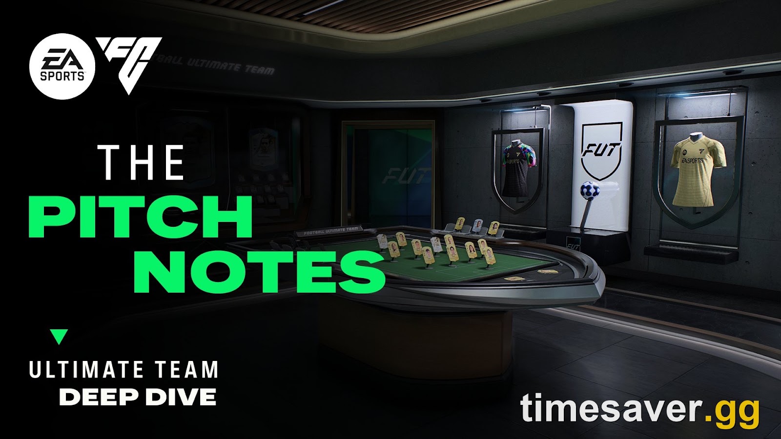EA SPORTS FC 27 Ultimate Team Deep Dive art — a full squad laid out as Player Items on a table pitch