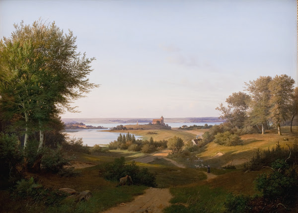 View of the Hill at Skanderborg Castle Jutland and the Memorial to frederik VI 1