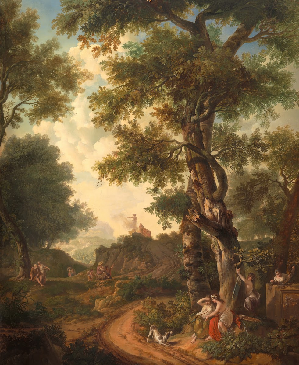 Arcadisch landschap met reizigers 1771