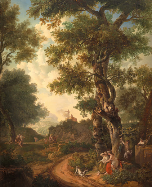 Arcadisch landschap met reizigers 1771
