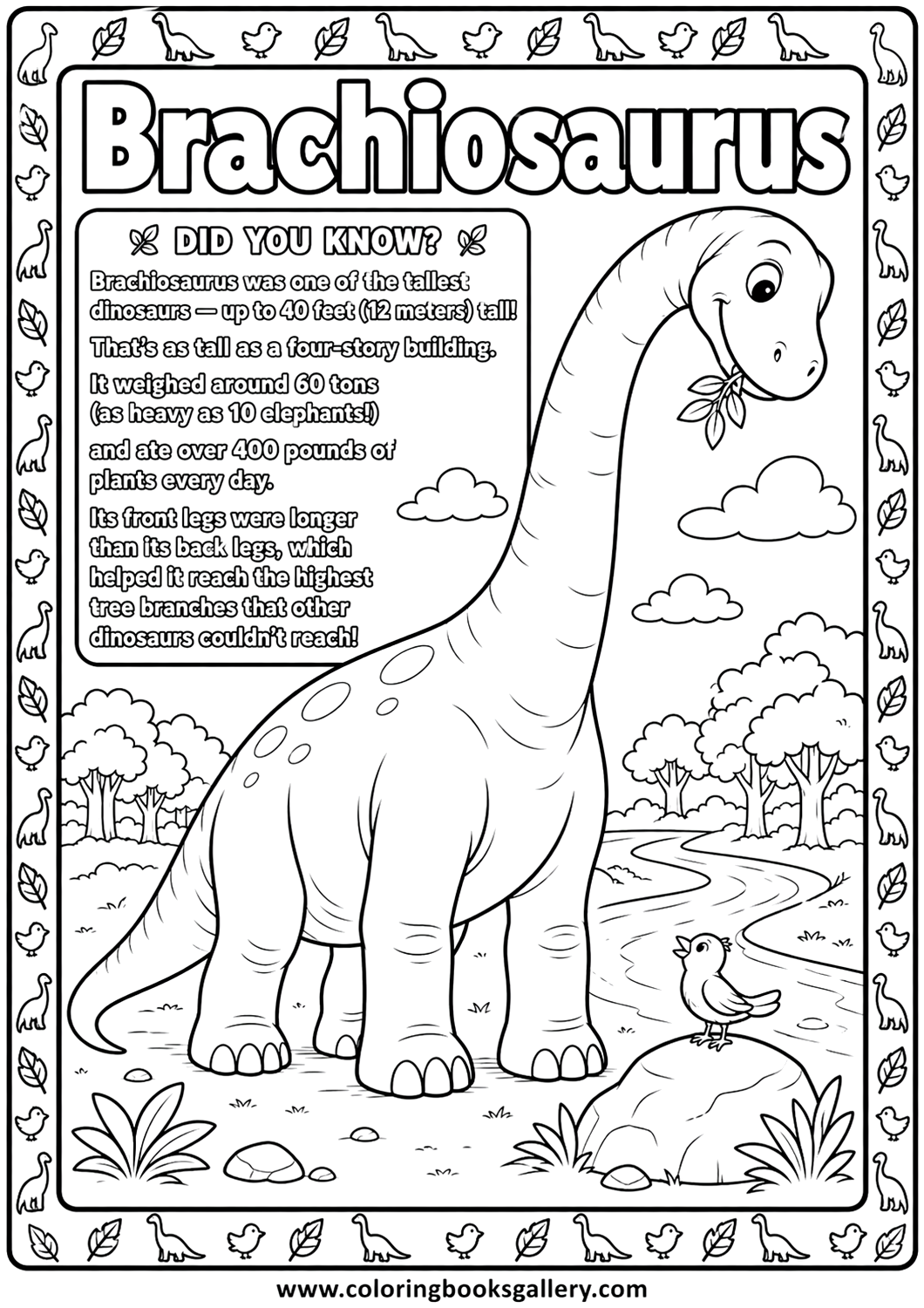 Big friendly Brachiosaurus coloring sheet – Free Printable Coloring Sheet for Kids and Adults – free coloring page for kids