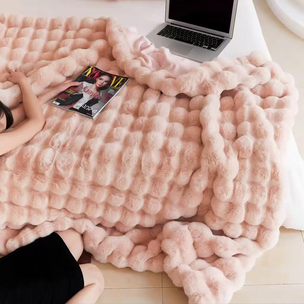 Double-layer Rabbit Fleece Wool Blanket, Polyester