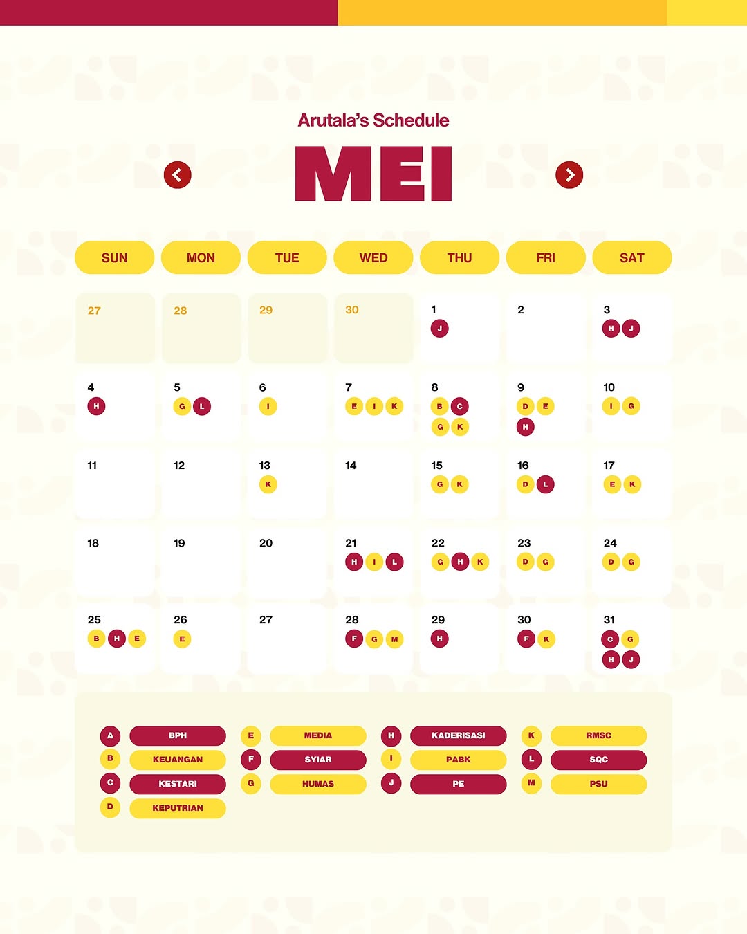 Arutala's Schedule