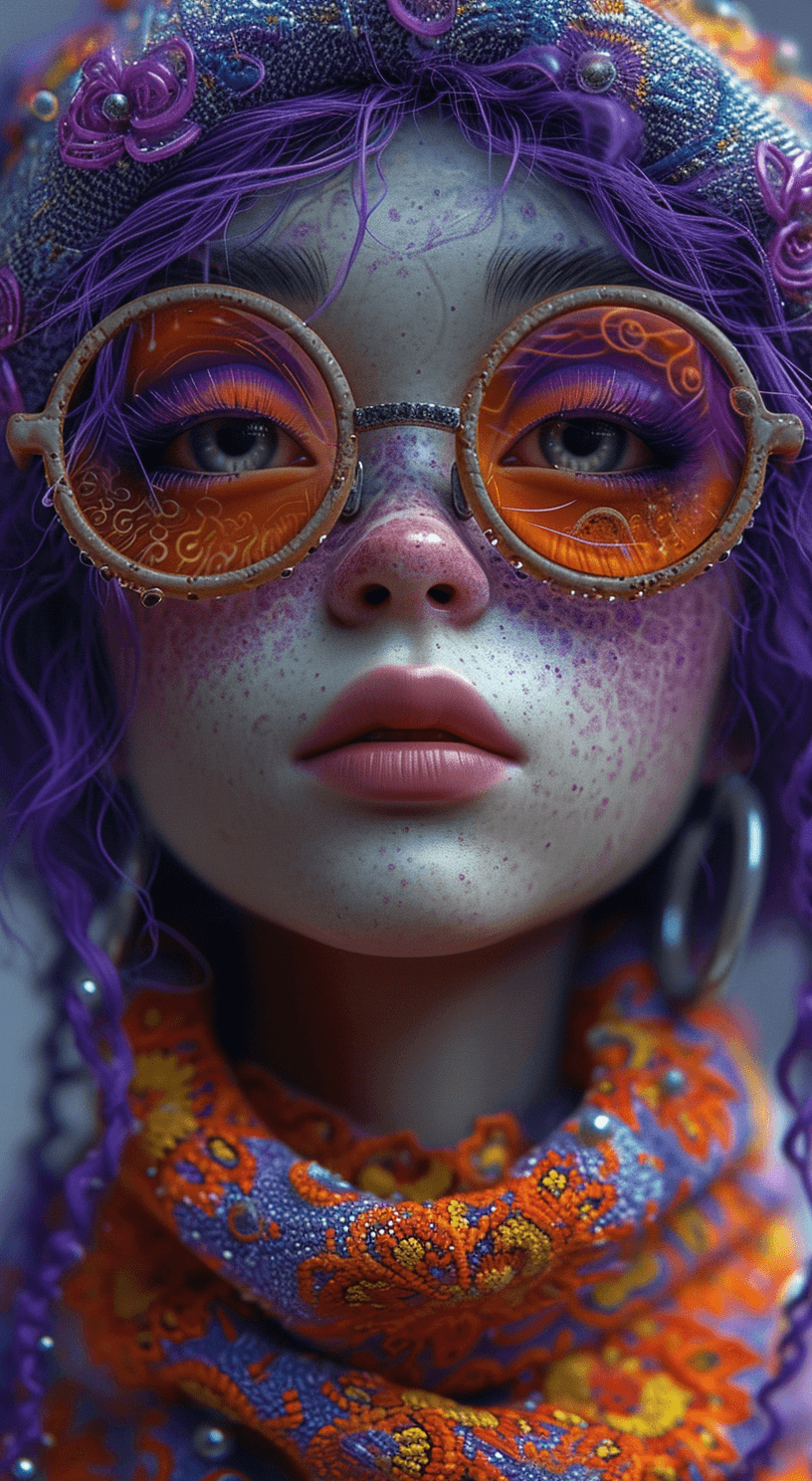 Chica de dibujos animados con gafas moradas