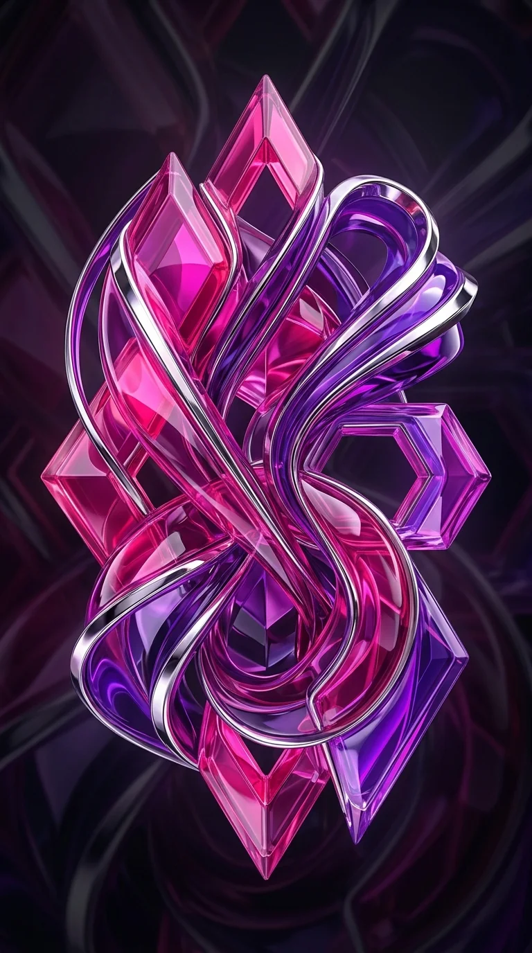 Modern Abstract Interlocking Shapes in Pink and Chrome - Free 4K mobile Wallpaper