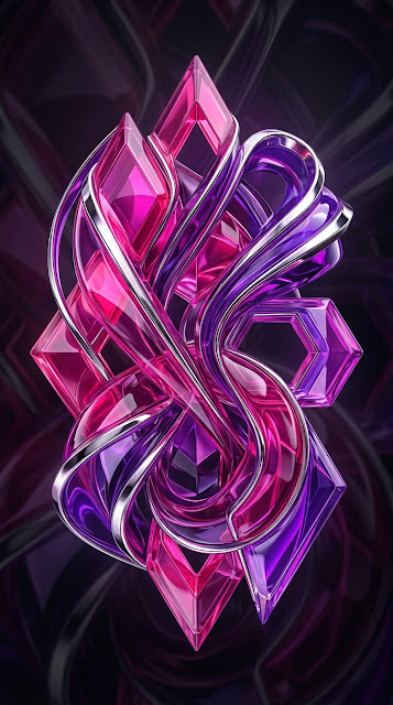 Modern Abstract Interlocking Shapes in Pink and Chrome - Free mobile Wallpaper