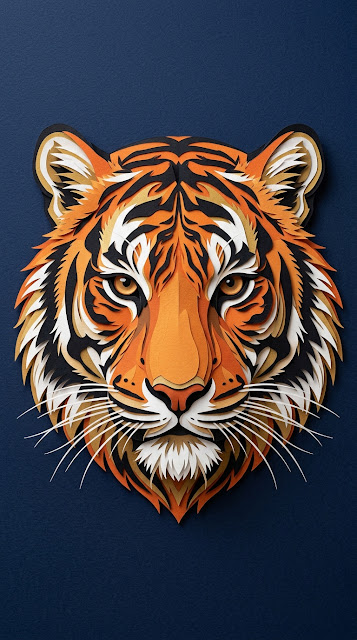 Intricate Layered Paper Cut Style Tiger Face Illustration - Free mobile Wallpaper