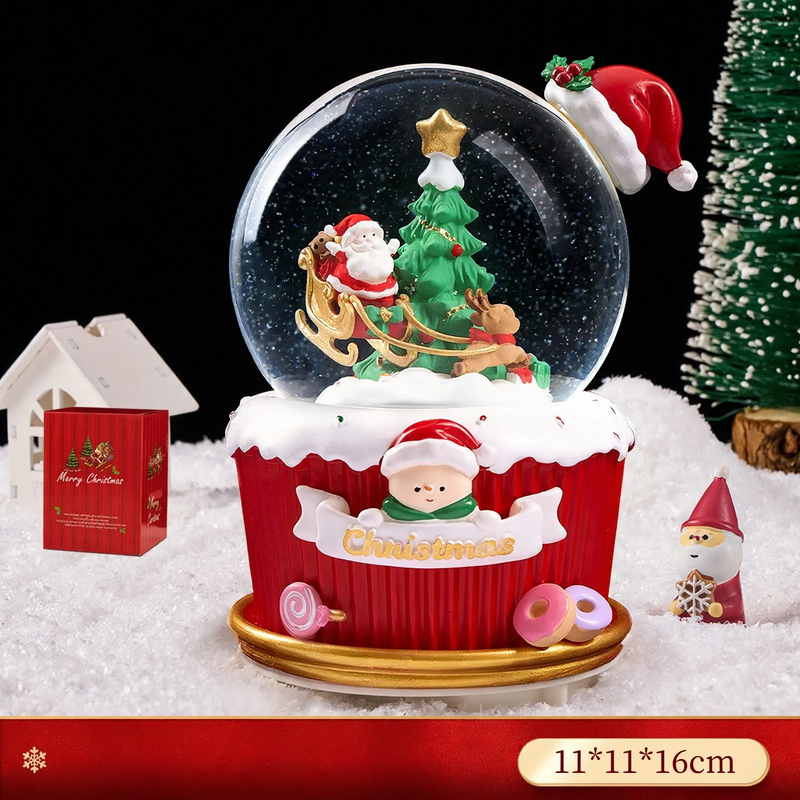 Christmas snow globe with music box and carriage design