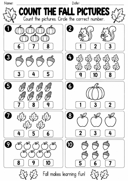 Count the Fall Pictures Worksheet