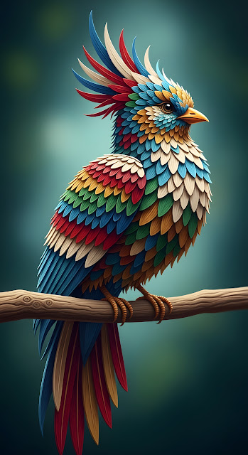 Stylized Tropical Bird with Layered Paper Feathers - Free mobile Wallpaper