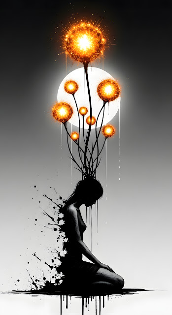 Silhouette of Grief with Glowing Sparkler Flowers - Free mobile Wallpaper