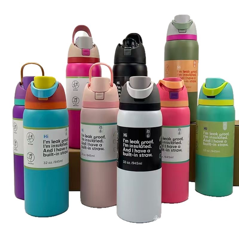 Edelstahl-Trinkflasche, 32 oz, mit Doppeldeckel