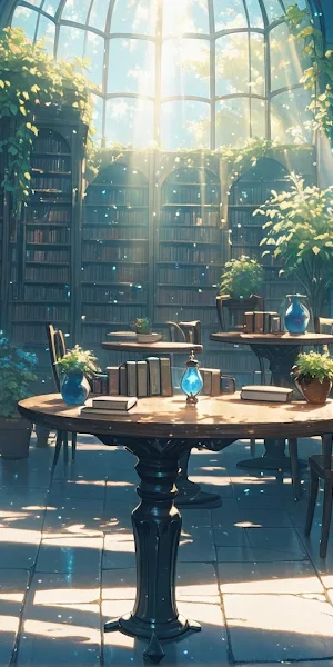 Anime Library, Fantasy Interior, Girl Character, Bookshelves Full HD Wallpaper Background