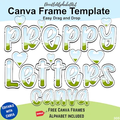 Editable preppy Canva frame preview for Canva frames Preppy outlined Doodle Font t